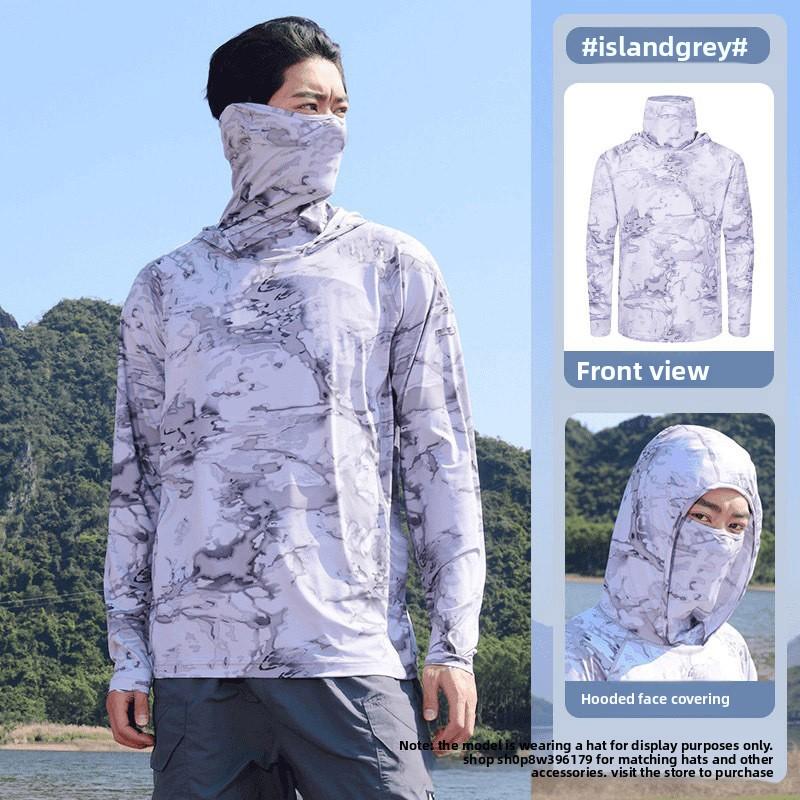 Men's Summer Fishing UV Protection Shirt Full Face Cover Sun Protection Skin Coat Breathable Thin Fishing Top