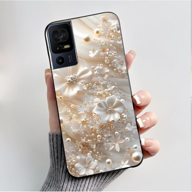 Phone Cover For TCL 40 SE 40 XL 40T Case Silicone Luxury Butterfly Flowers Black Bumper Soft TPU Coque for TCL 40SE 40XL Funda