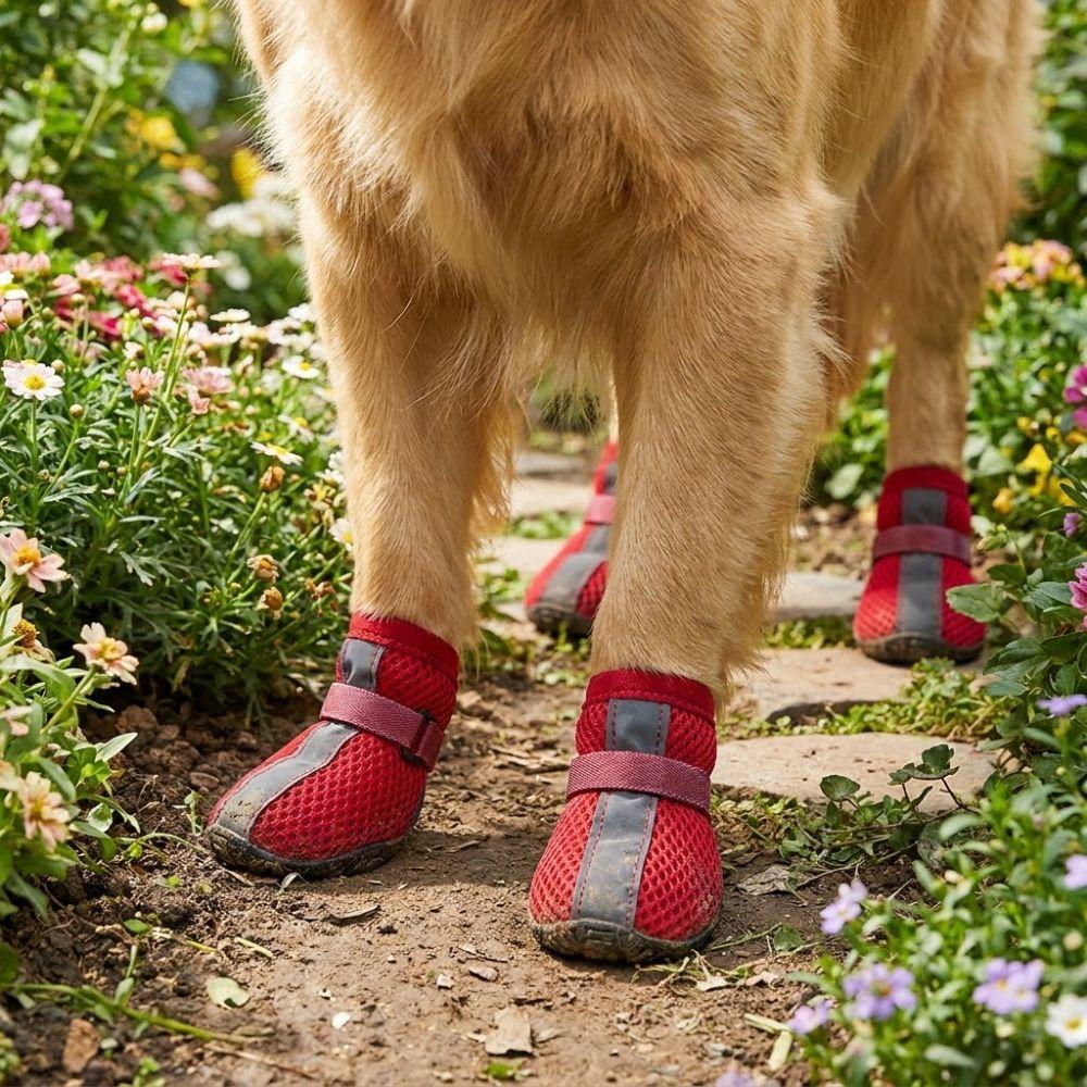 4PCS/SET Breathable Pet Booties Reflective Stripe Dog Sneakers Dog Foot Covers Walking