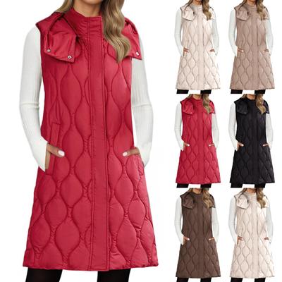 Длинный жилет женский без рукавов с капюшоном осенне-зимний на пуговицах на молнии жилет куртка верхняя одежда