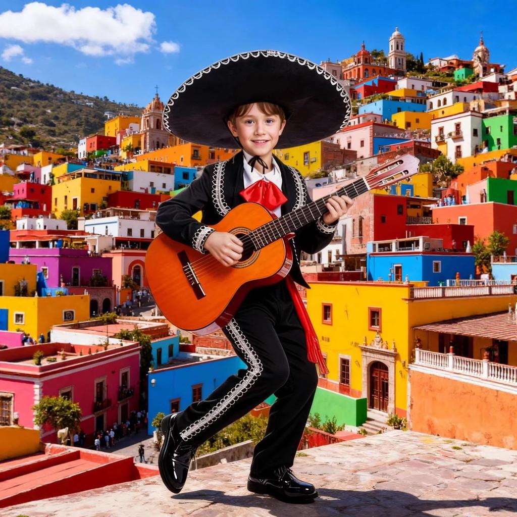Ethnic Mexican Childrens Dance Attire With Printed Design And Long Sleeve For Stage Use