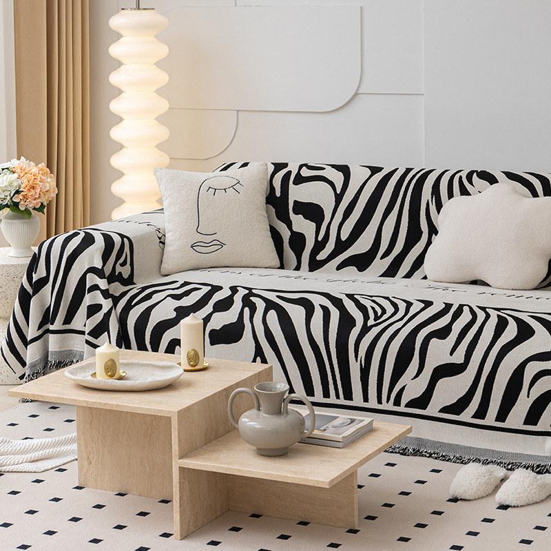 Modern Chenille Zebra Pattern Sofa Towel Furniture Cover 4 Seater Sofa Throw Blanket Couch Armchair Slipcover All-season