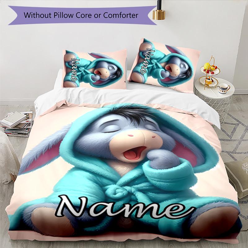 3pcs Eeyore2 Cover Set - Personalized Name, HD Printed Bedding with 1 Cover and 2 Pillowcases - Perfect for Home Decor, Easy Care
