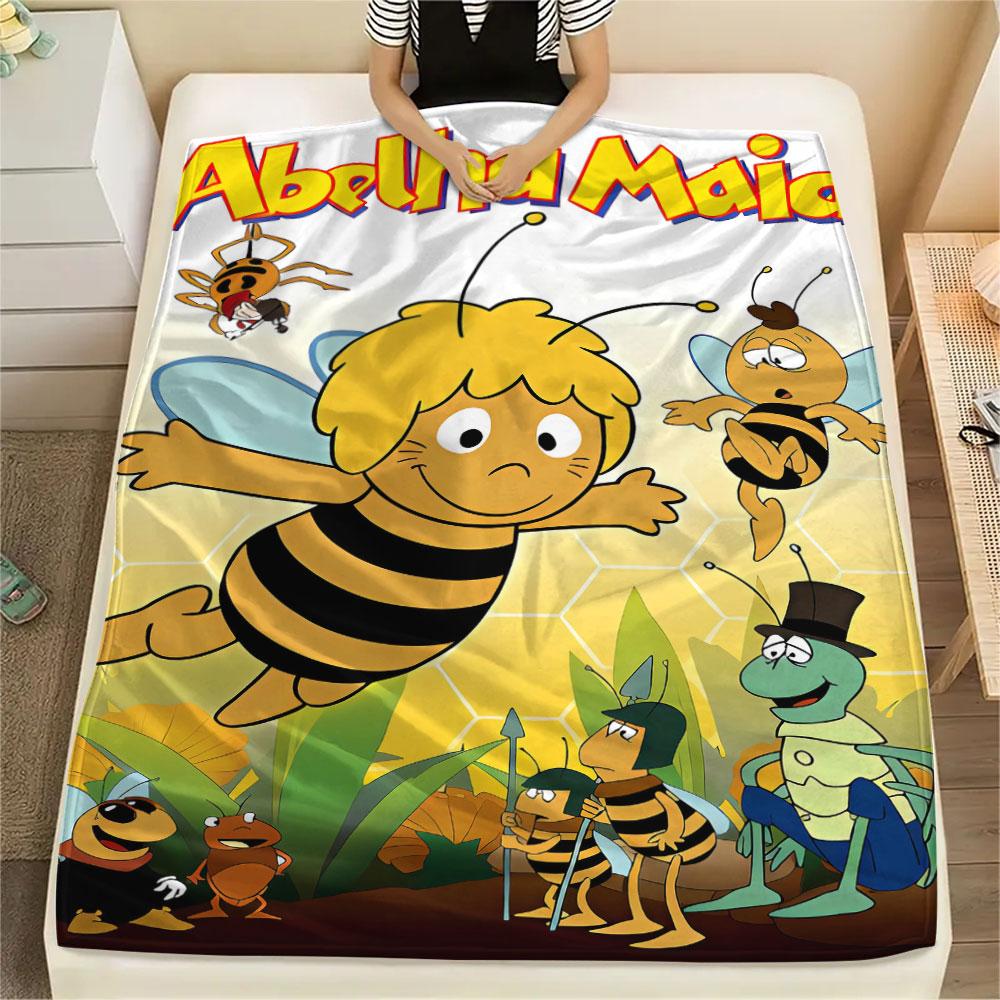 1PC La Abeja Maya Patterned Flannel Blanket Suitable For All Seasons for Home Decor Warmth and Comfort Gifts Holiday Present