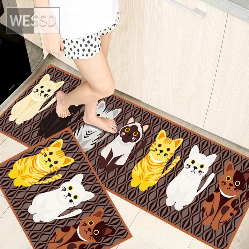 Cartoon Kitchen Mat With Dog Cat Pattern Cute Bathroom Mat Set 2 Pieces Home Doormat Indoor Toilet Mat Runner 40x60cm 40x120cm