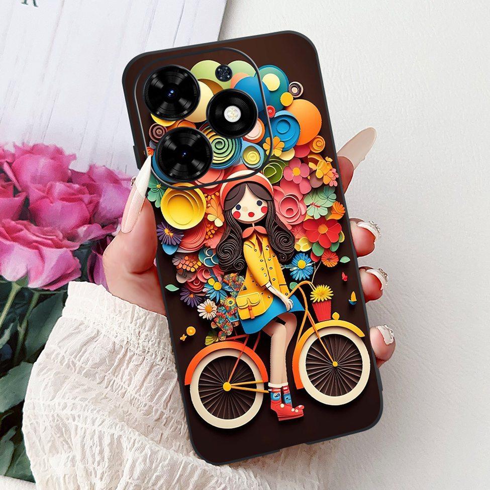 Для Tecno Spark Go 2024 BG6 Задняя крышка Для Tecno Spark Go 2024 Чехол Модный Роскошный Цветы Милый Мультяшный Кот Ударопрочный Силиконовый