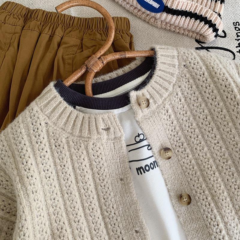 Children's Autumn Sweater Jacket Boy's Sweater Cardigan Knitted Sweater Girl's Children's Spring and Autumn Western Style Top Beige Jacket