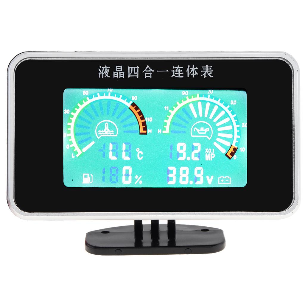 12V / 24V 4 In 1 LCD Digital Volt Gauge+Water Temp Gauge+Oil Pressure Gauge+Fuel Gauge with Sensor