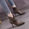 Pointed Toe Warm Booties Heeled Waterproof Ankle Boots for Women Autumn Winter Leather Woman Short Shoes New In Y2k Hot Footwear