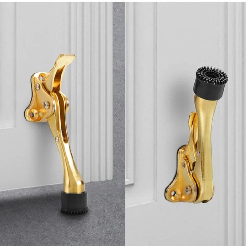 Adjustable Pedals Door Stopper Heavy Duty Mute Zinc Alloy Door Stops with Non-Slip Rubber Tip Hidden Wall Protector