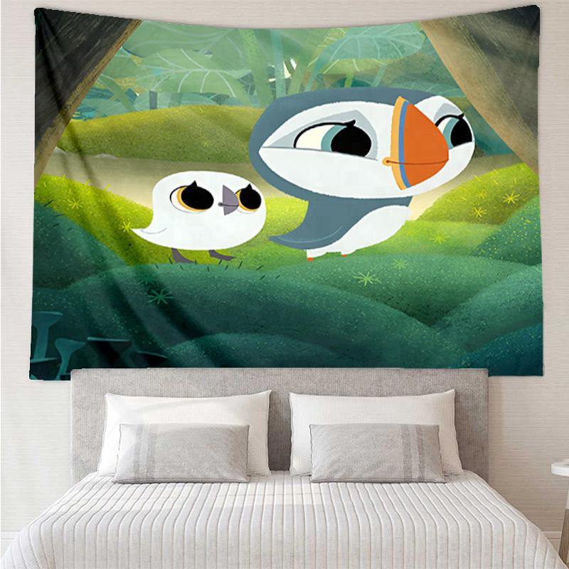 Puffin Rock Print Tapestry, Backdrop, Easy Setup, Ideal for Bedroom, Office & Living Room, with Aesthetic Wall Hanging Decor.