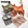One Piece Yoga Exercise with Chest Cushion and Suspender Underlay with Exposed Navel Short Suspender Vest for Women