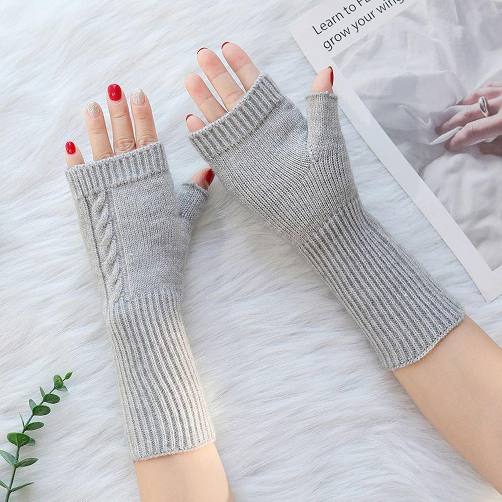 Winter Wrist Arm Faux Wool Women Arm Warmers Hand Mitten Fingerless Gloves Korean Knitted Gloves