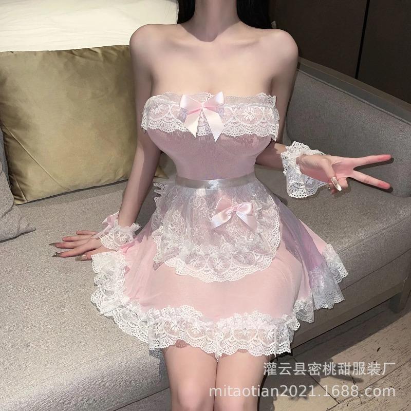 Sexy lingerie sexy mesh perspective little maid uniform sweet wind chest dress pajamas