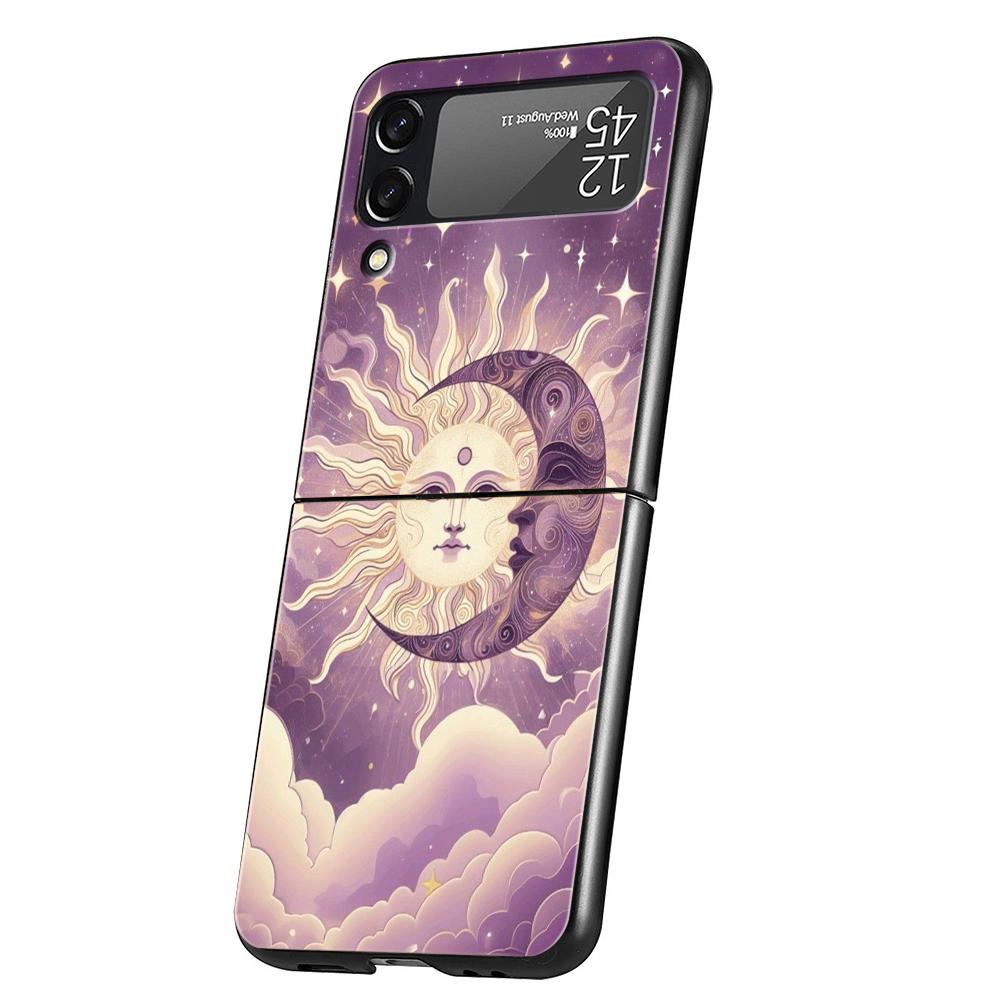 Sun Moon Stars Hard PC Phone Case For Samsung Galaxy Z Flip 7 6 5 4 Black Cover For Galaxy Z Flip 3 Foldable Capas Fundas Coque