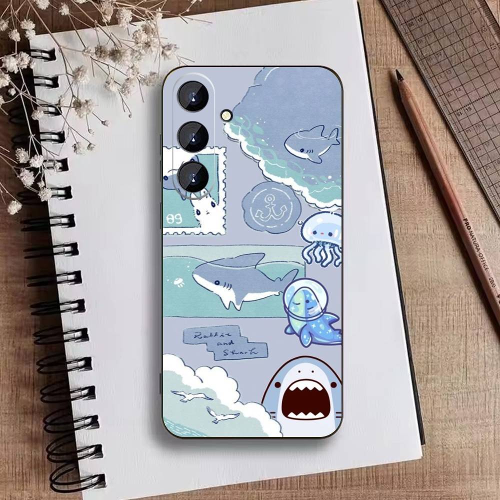 D-Cute Shark Phone Case For Samsung Galaxy A73,21,22,32,71,53,52,51,80,5G Soft Black Cover