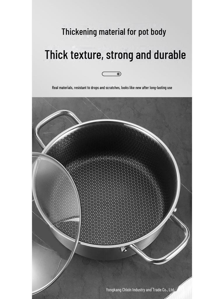 Кастрюля из нержавеющей стали 316 с антипригарным покрытием и сотовым узором, двойная ручка, трехслойная, совместима с индукционными и газовыми плитами, 26 см