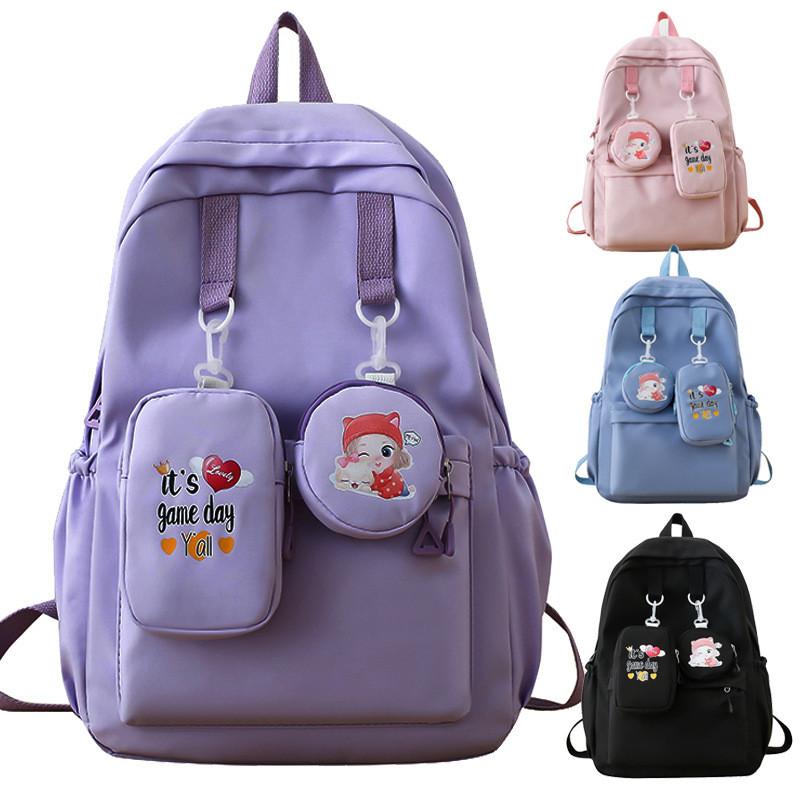 Print Girl Oxford Backpack Breathable Laptop Compartment School Use Students