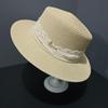 Lace lace straw woven flat top hat women's spring and summer temperament pearl flat edge top hat travel sun protection visor