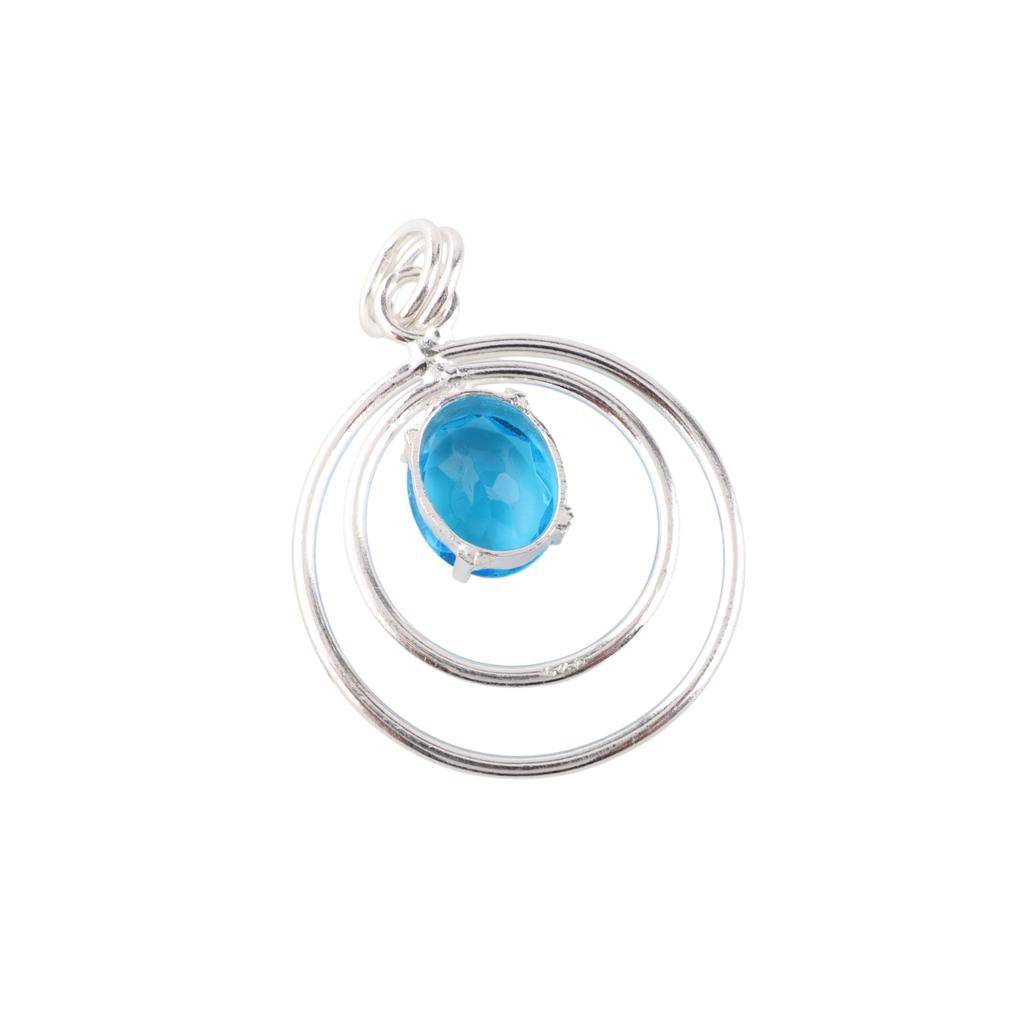 Swiss Blue Topaz Gemstone 925 Sterling Silver Handmade Elegant Pendant1.65" Gift PP-61-10