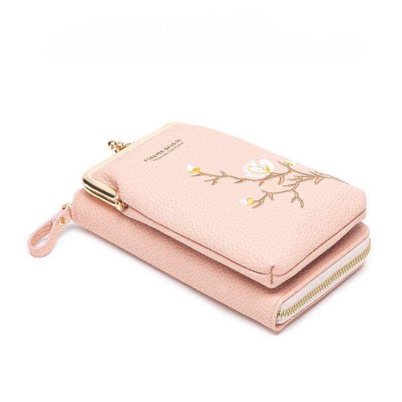 Floral Embroidered Cellphone Bag, Mini Fashion Crossbody Bag, Women's Casual Handbag, Card Holder & Purse Wallet