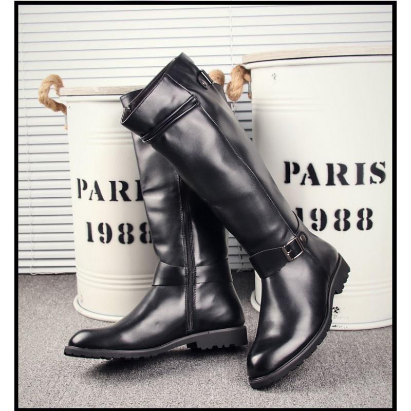 Mens Luxury Fashion High Motorcycle Boots Black Stylish Original Leather Shoes Stage Nightclub Dress Knight Boot Cool Long Botas