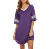 Women's Nightgown Cotton Sleep Shirt V Neck Short Sleeve Loose Comfy Pajama Sleepwear
