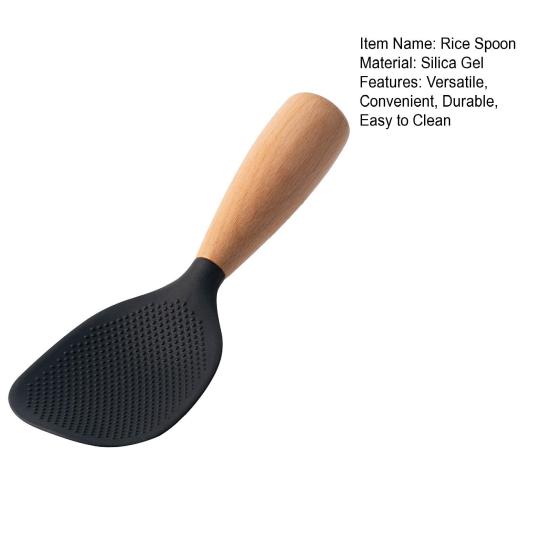 Rice Shovel with Wooden Handle Rice Non-Stick Silicone Scoop for Home