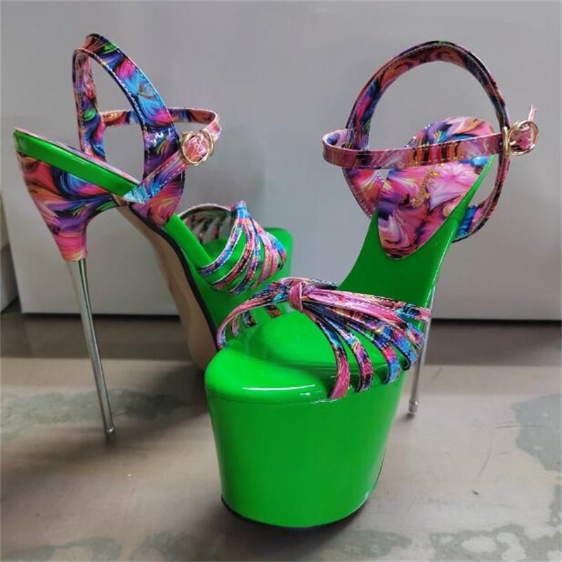 Модные сексуальные женские босоножки на лето 19 см на шпильках, туфли для стриптиза, танцевальные туфли для ночных клубов, роскошные туфли на платформе, очень высокие каблуки, цветные