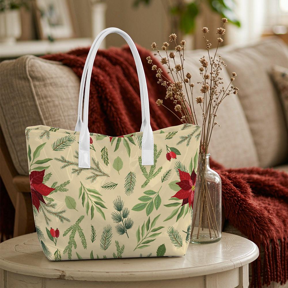 Christmas Floral Winter Tote Bag Fashion Large Capacity Holiday Casual Shoulder Bag for Women Daily Use