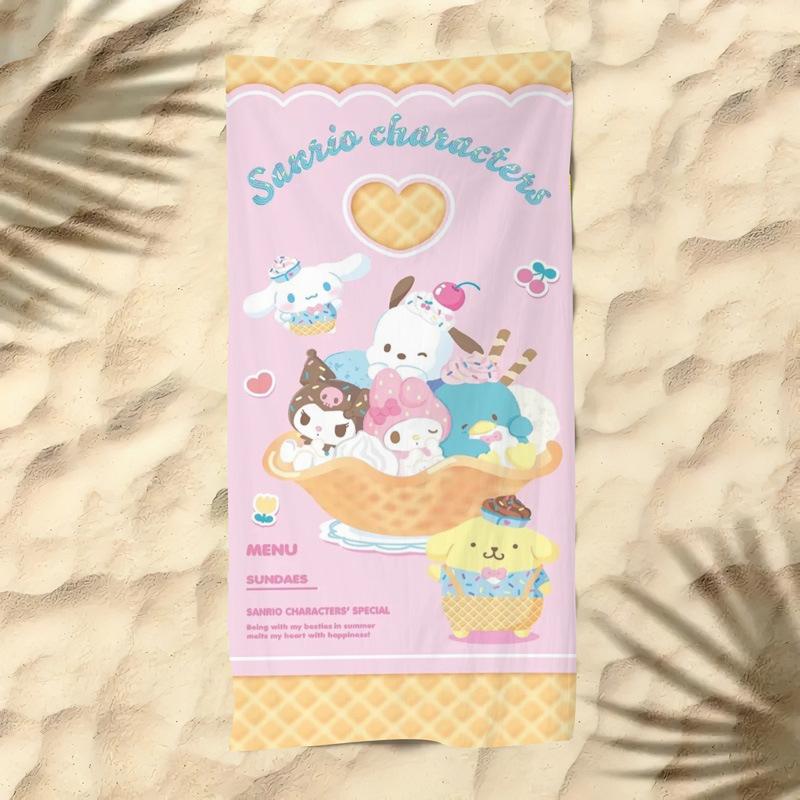 Cute Cartoon Kitten Printed Microfiber Beach Towel Quick Dry Soft Bath Towel For Kids Seaside Swimming