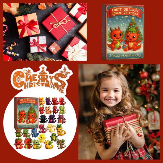 Рождественский фруктовый дракон Адвент-календарь 24 дня Коллекционная фигурка дракона Рождественский обратный отсчет