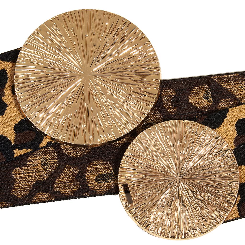 Женский корсет с леопардовым принтом, эластичный широкий пояс с круглой пряжкой, универсальный, для банкета, платья, рубашки, пальто