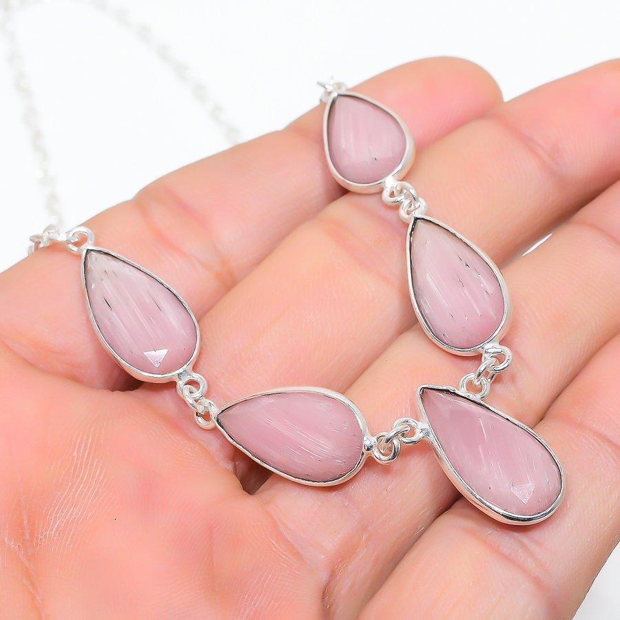 Pink Monalisa Gemstone Handmade 925 Sterling Silver Jewelry Necklace 18" GK-7286