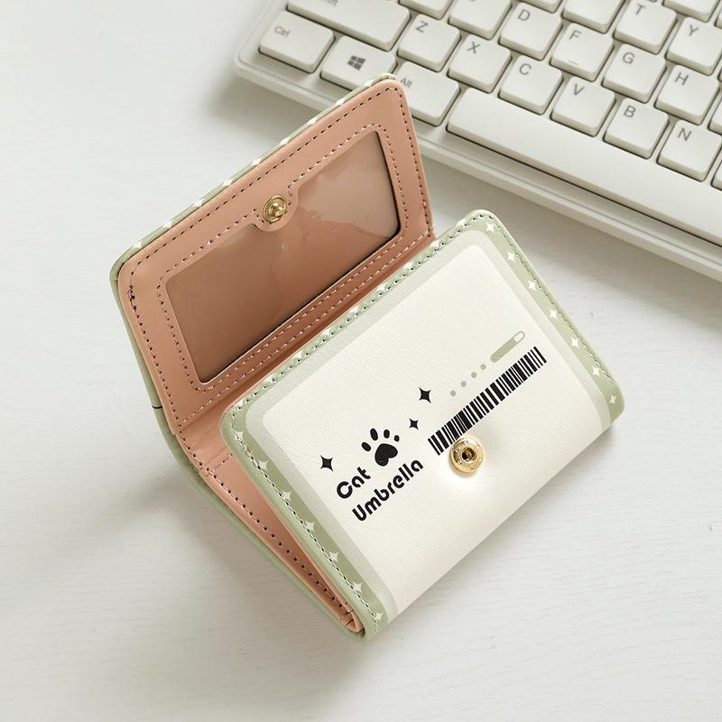 Cute Cat Short Folding Wallet Leather Cartoon Casual Clutch Money Purse Bag Credit Card Holder Photo Bits Banknote Slots