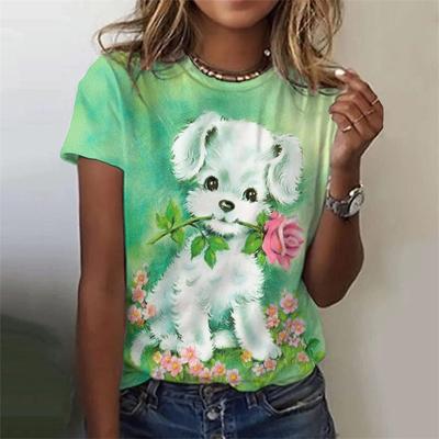 Футболка с принтом «собака, кошка» для женщин, с короткими рукавами и рисунком животного, летний топ с круглым вырезом для девочек, свободные футболки для отдыха