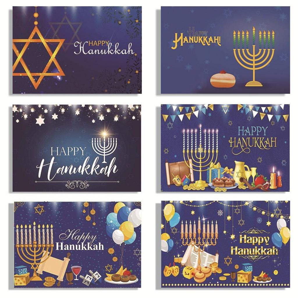 Celebrate 5Set Hanukkah Holiday Greeting Cards Religious Designs with Glitter and Envelopes
