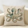 Marine Sea Life Cushion Cover Durable Hypoallergenic Organic Linen Pillow Cover Short Size Washable SkinFriendly