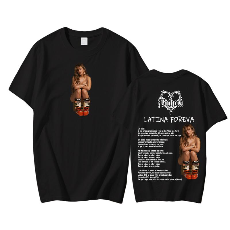 KAROL G LATINA FOREVA 2025 НОВЫЕ Топы Хип-хоп Футболка с графическим принтом Унисекс Круглый вырез Мягкая одежда 100% хлопок Высококачественная футболка