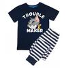 Tom & Jerry Boys Trouble Maker Stripes Short-Sleeved Long Pyjama Set