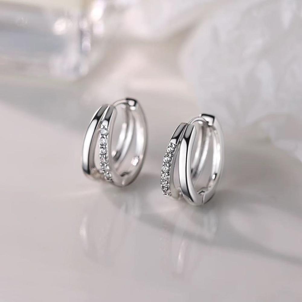 Real 925 Silver Double-layer Zircon Round Hoop Earrings For Women Trendy Fine Jewelry Niche Advanced Accessories