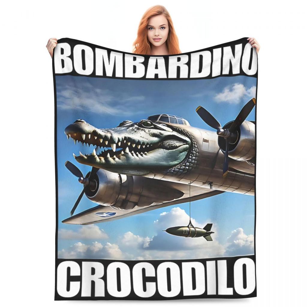 Bombardino Crocodilo - Итальянский Мем Мозговая Гниль Супер Теплое Одеяло Плюшевое Покрывало Спальня Фланелевое Покрывало на Кровать Чехол для Дивана-Кровати
