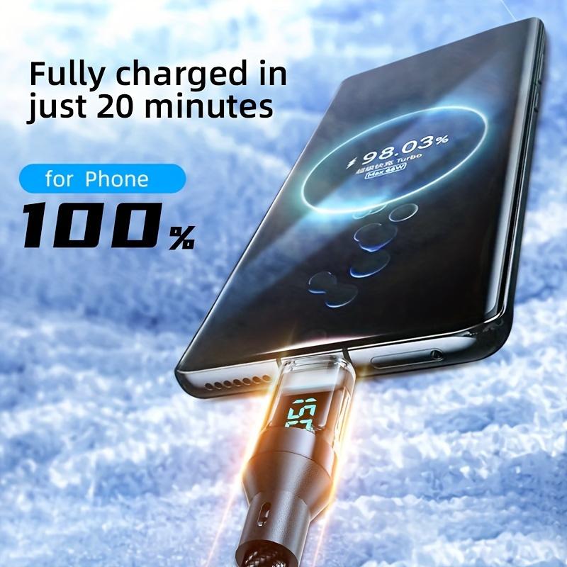 Кабель сверхбыстрой зарядки USB A - Type-C мощностью 120 Вт со светодиодным цифровым дисплеем, матовое покрытие, синхронизация данных, подача питания через USB, высокая сила тока 6 А