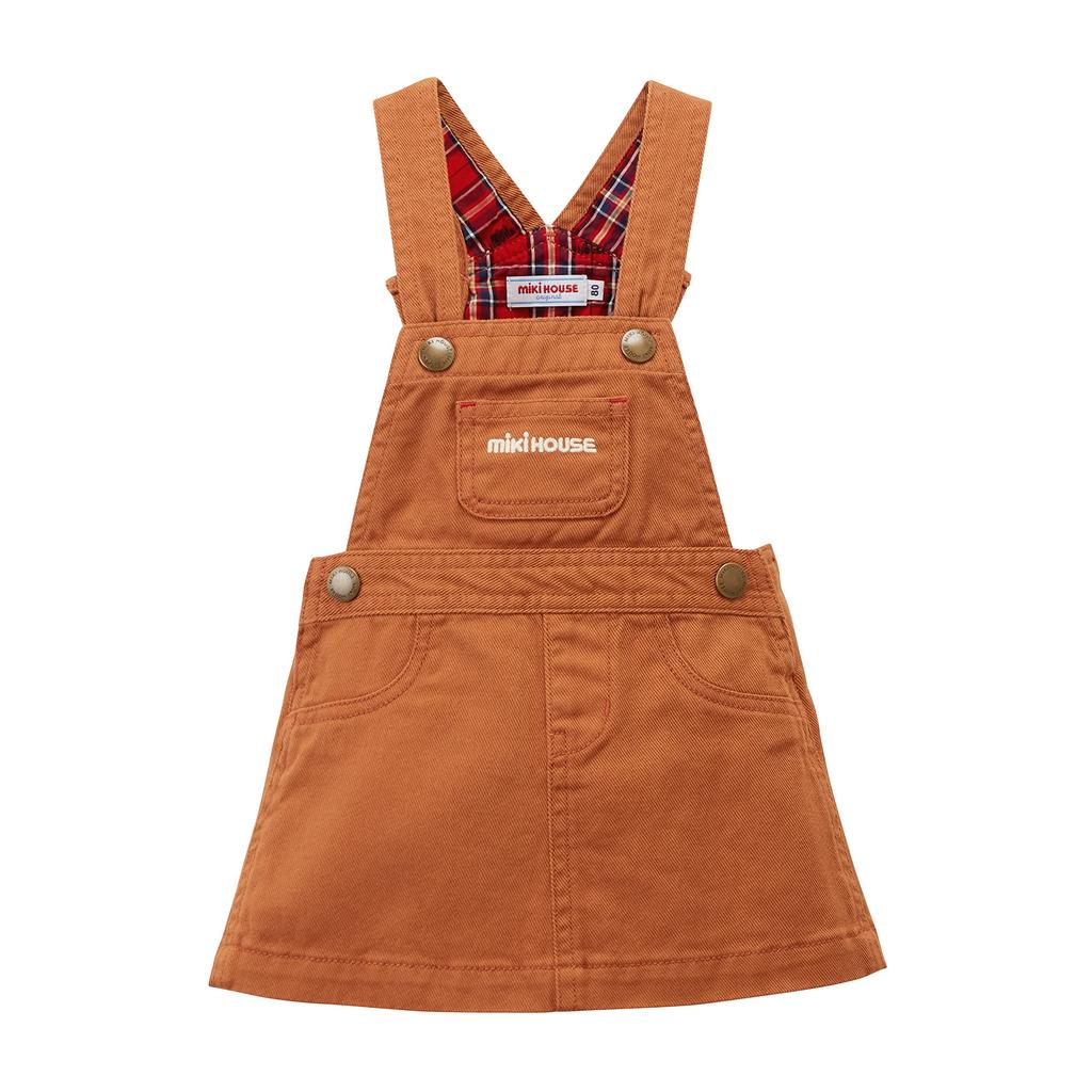 MIKIHOUSE Denim Jumper Skirt Pinafore Dress Logo Girls Kids 100cm Brown 10-1821-575