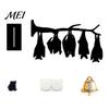 Indoor Outdoor Halloween Decor Hanging Wall Decor, Matte Black Dead Branch Bat Silhouette Ornament Spooky Pillar with Metal Bell, Easy Install