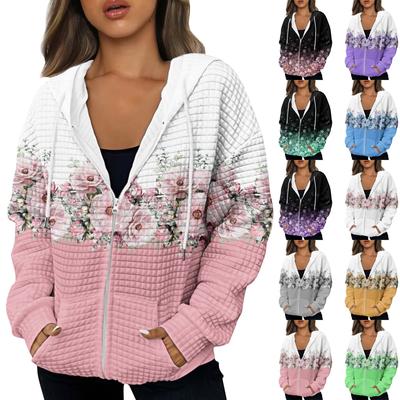 Женская осенне-зимняя повседневная модная толстовка с капюшоном с принтом, куртка на молнии с карманами