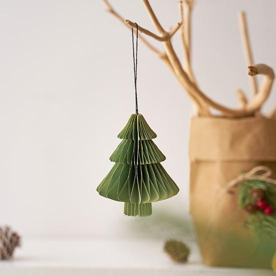 Christmas Paper Honeycomb Ornaments 3D Mini Glitter Edge Honeycomb Tree Ornament Vintage Hanging Paper Lantern for Xmas Tree Home New Year Decor