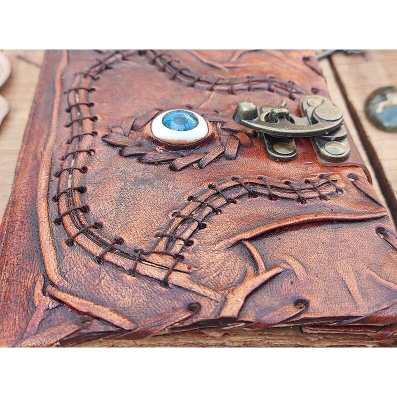 Vintage Leather Journal Grimoire Spell Book Third Eye Wicca Pegan Notebook for Travel Sketchbook Men Women Best Gift