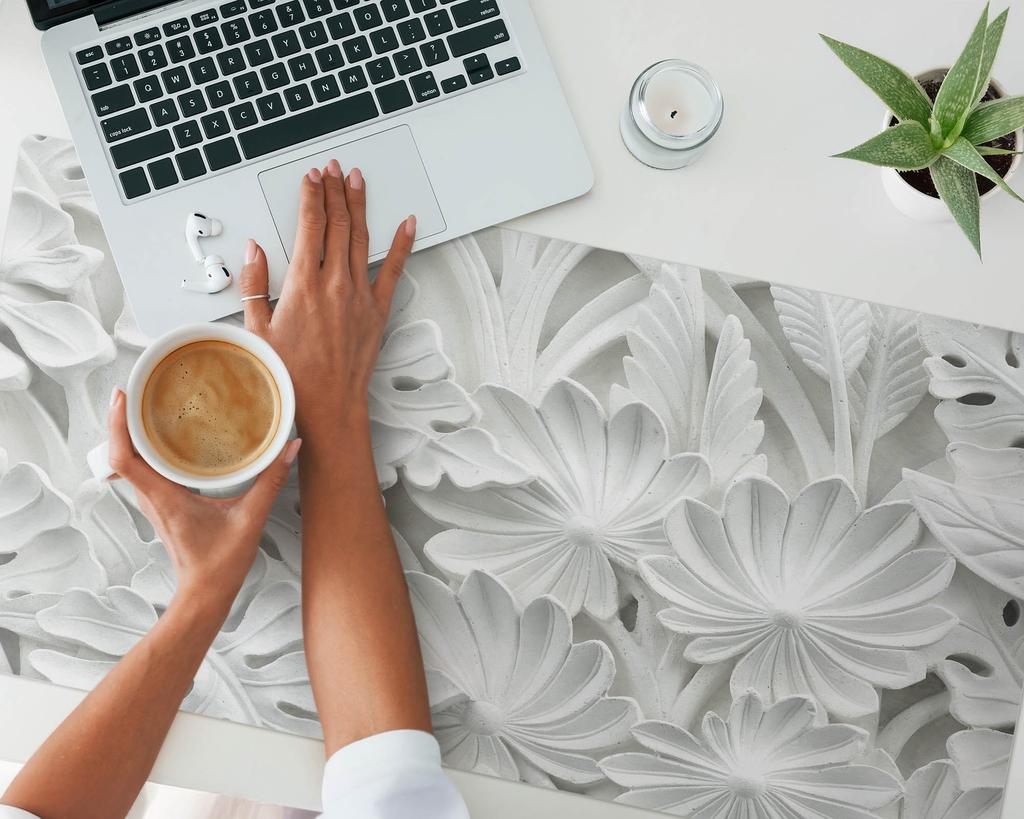 Vinyl Desk Mat with Stylish Floral Relief Print 100x50 cm