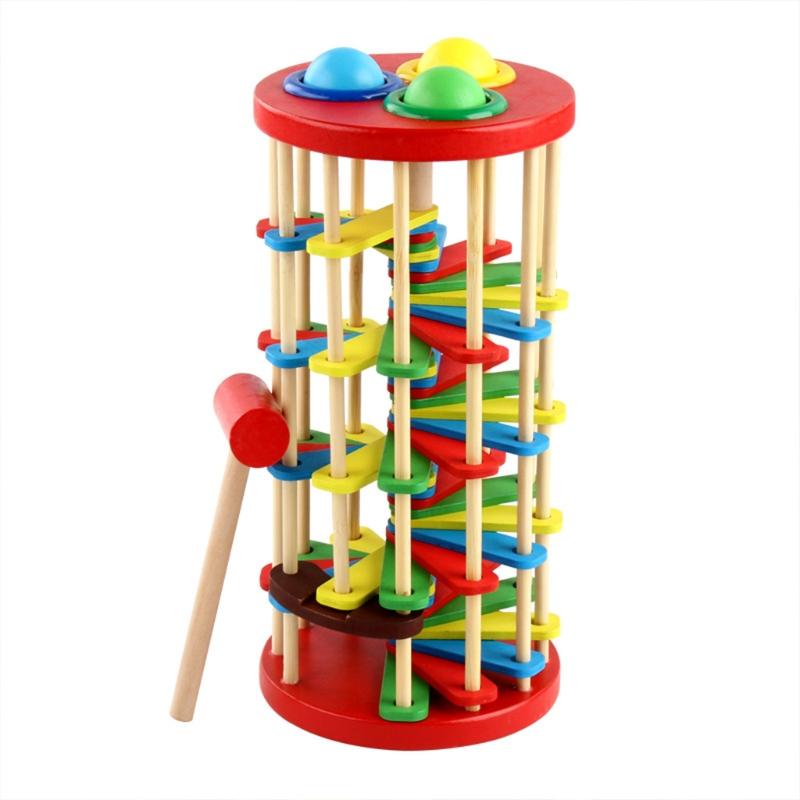 Children Pounding Ball Fall Ladder Small Hammer Colorful Knock Toy Baby Early Education Wooden for Baby 2 3 4 Years Old